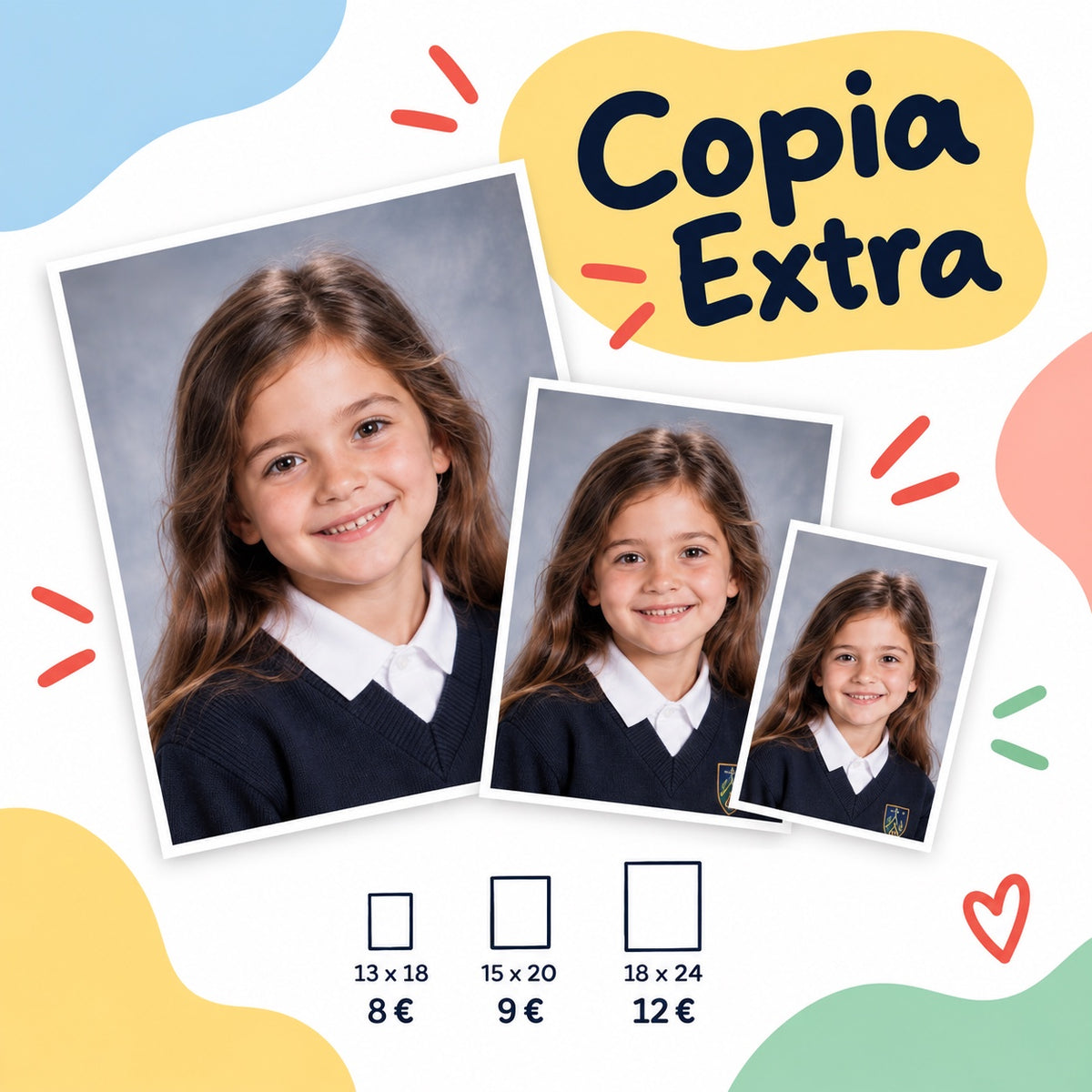 Copia extra de la foto escolar, disponible en tres tamaños con su precio