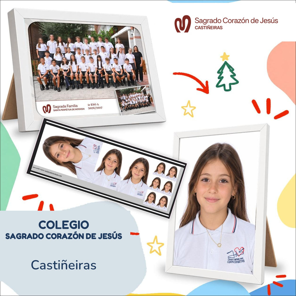 Lote de fotografía escolar de ESO y Bachillerato de Sagrado Corazón de Jesús (Castiñeiras): foto de clase, retrato enmarcado y copias del pack