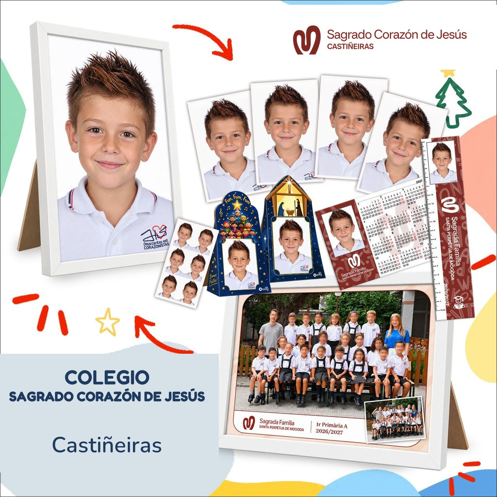 Lote de fotografía escolar de Infantil y Primaria de Sagrado Corazón de Jesús (Castiñeiras): foto de clase, retrato enmarcado y copias del pack