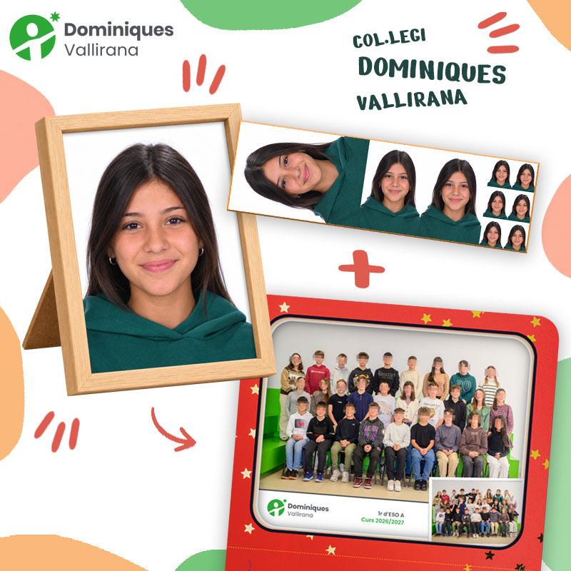 Lote de Dominiques Vallirana para ESO y Bachillerato: retrato individual enmarcado, tira de fotos, fotos tipo carné y foto de grupo de clase
