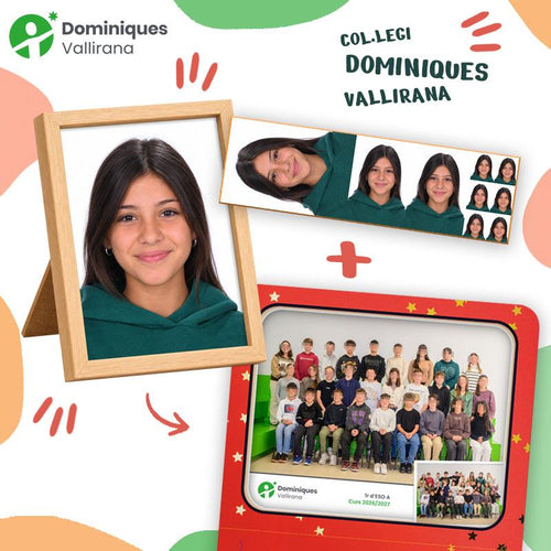 Lote de Dominiques Vallirana para ESO y Bachillerato: retrato individual enmarcado, tira de fotos, fotos tipo carné y foto de grupo de clase