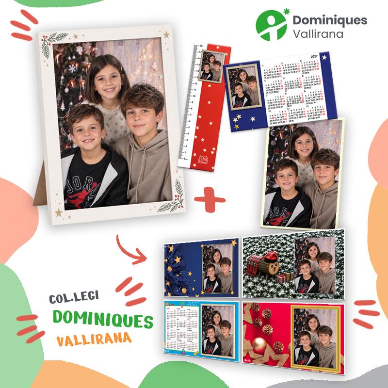 Lote de fotografia escolar de hermanos de Dominiques Vallirana: foto de clase, retrato enmarcado y copias del pack
