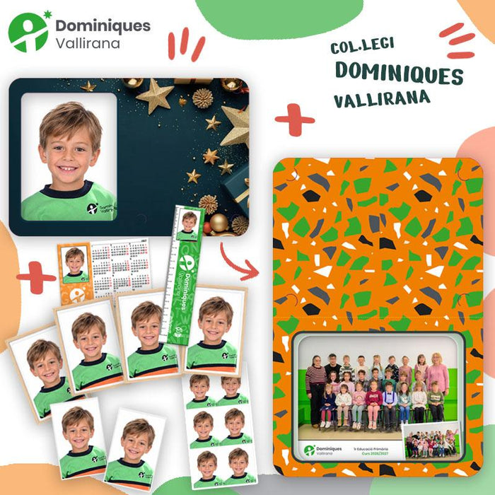 Lote completo de Dominiques Vallirana: retrato de Navidad, fotos tipo carné, regla, calendario y foto de grupo