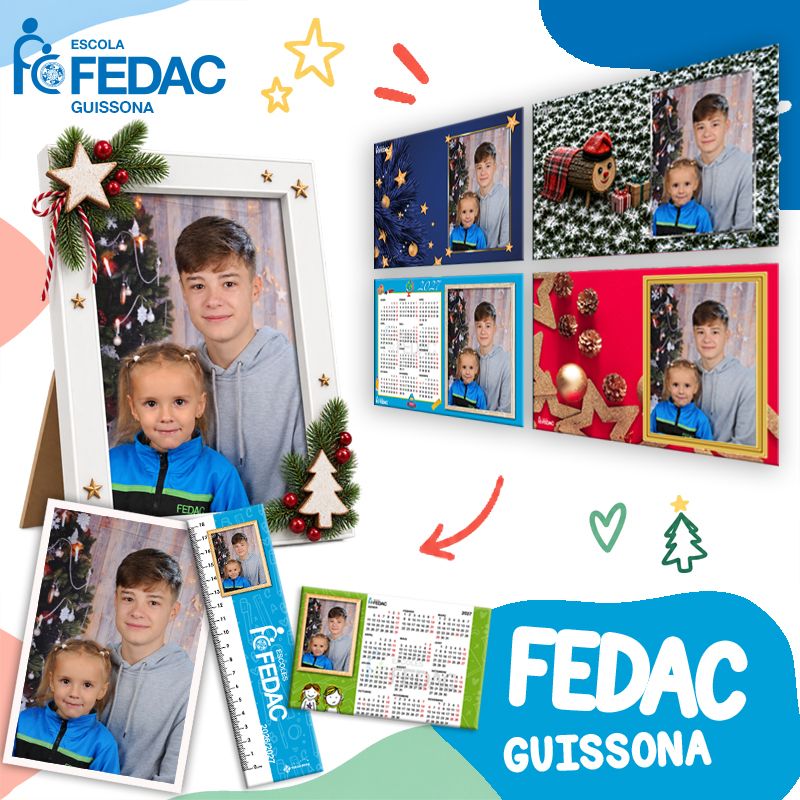 Lote de fotografía escolar para hermanos de FEDAC Guissona: foto de clase, retrato enmarcado y copias del pack