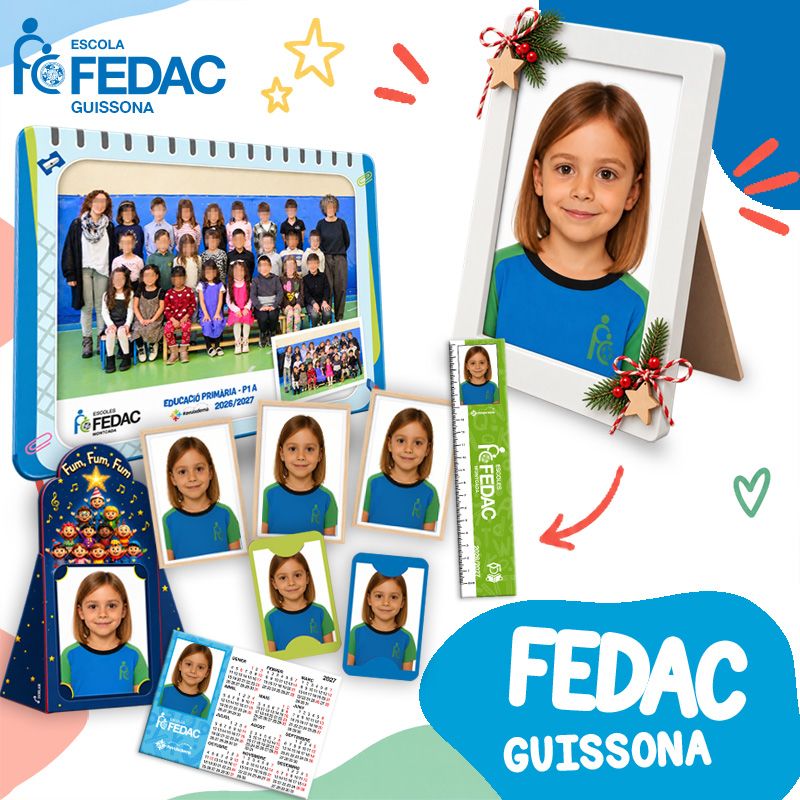 Lote de fotografía escolar de Infantil y Primaria de FEDAC Guissona: foto de clase, retrato enmarcado y copias del pack