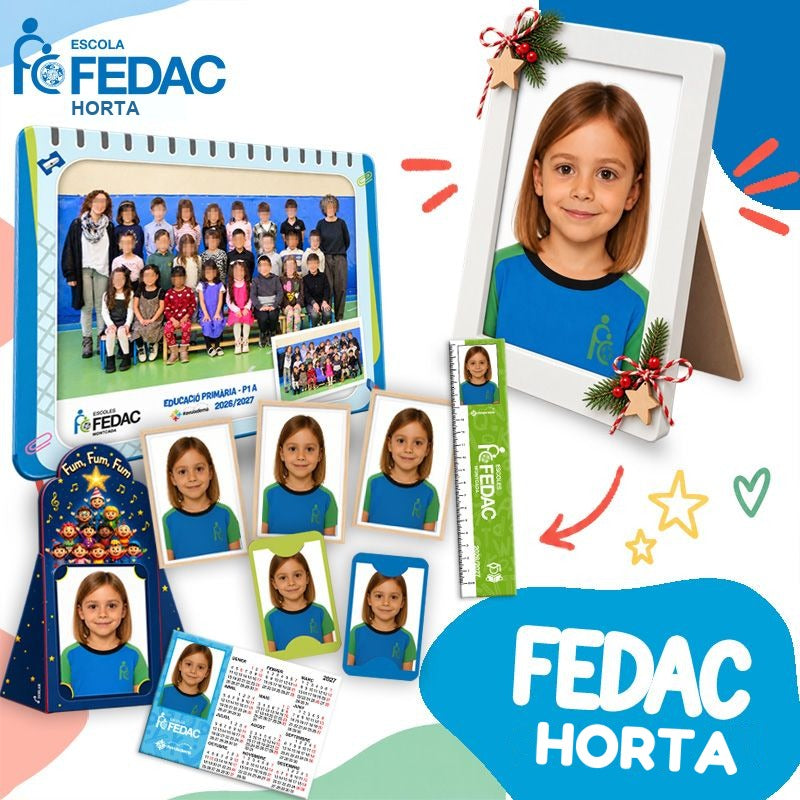 Lote de fotografía escolar de Infantil y Primaria de FEDAC Horta: foto de clase, retrato enmarcado y copias del pack