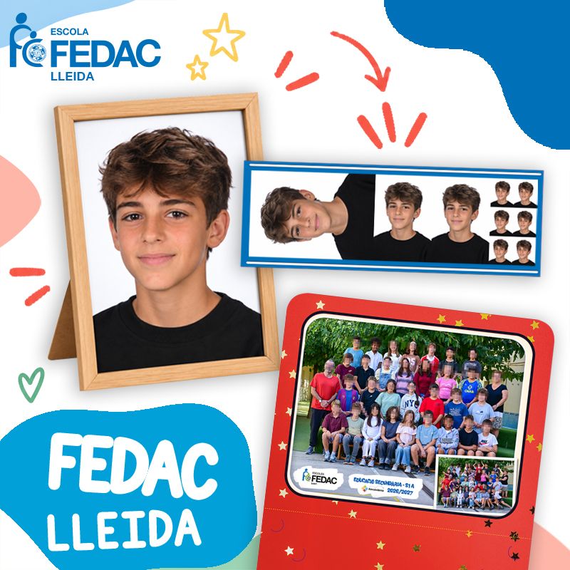 Lote de fotografía escolar de ESO y Bachillerato de FEDAC Lleida: foto de clase, retrato enmarcado y copias del pack