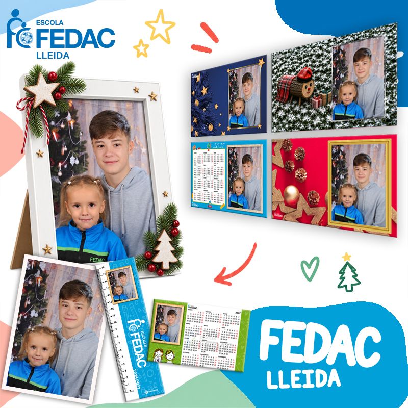 Lote de fotografía escolar para hermanos de FEDAC Lleida: foto de clase, retrato enmarcado y copias del pack