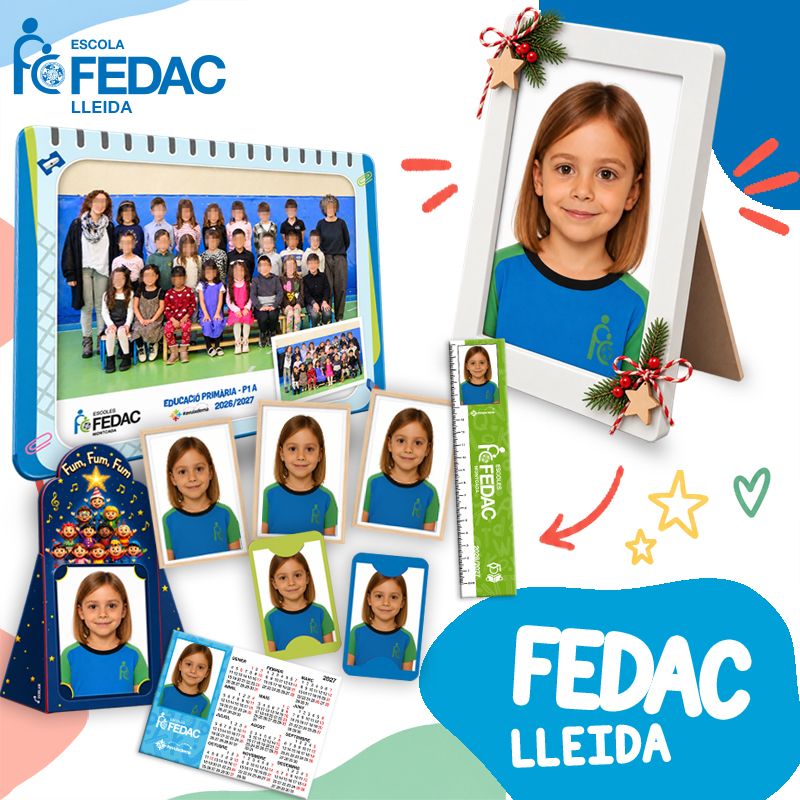 Lote de fotografía escolar de Infantil y Primaria de FEDAC Lleida: foto de clase, retrato enmarcado y copias del pack