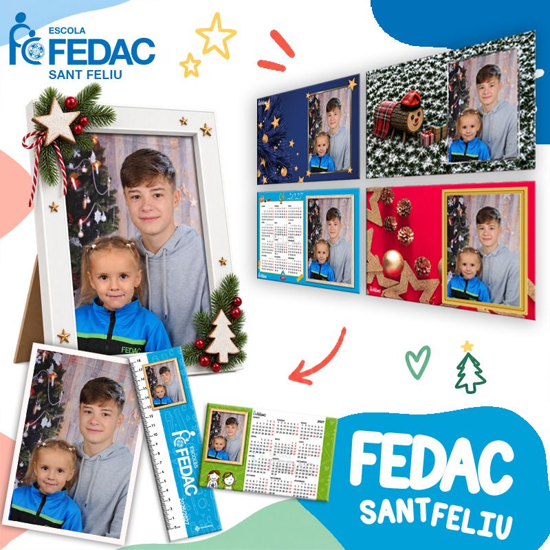Lote de fotografía escolar para hermanos de FEDAC Sant Feliu: foto de clase, retrato enmarcado y copias del pack