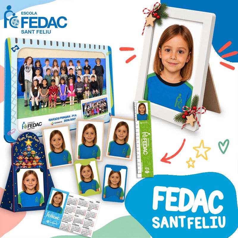 Lote de fotografía escolar de Infantil y Primaria de FEDAC Sant Feliu: foto de clase, retrato enmarcado y copias del pack