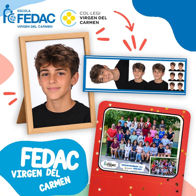 Lote de fotografía escolar de ESO y Bachillerato de FEDAC Virgen del Carmen: foto de clase, retrato enmarcado y copias del pack