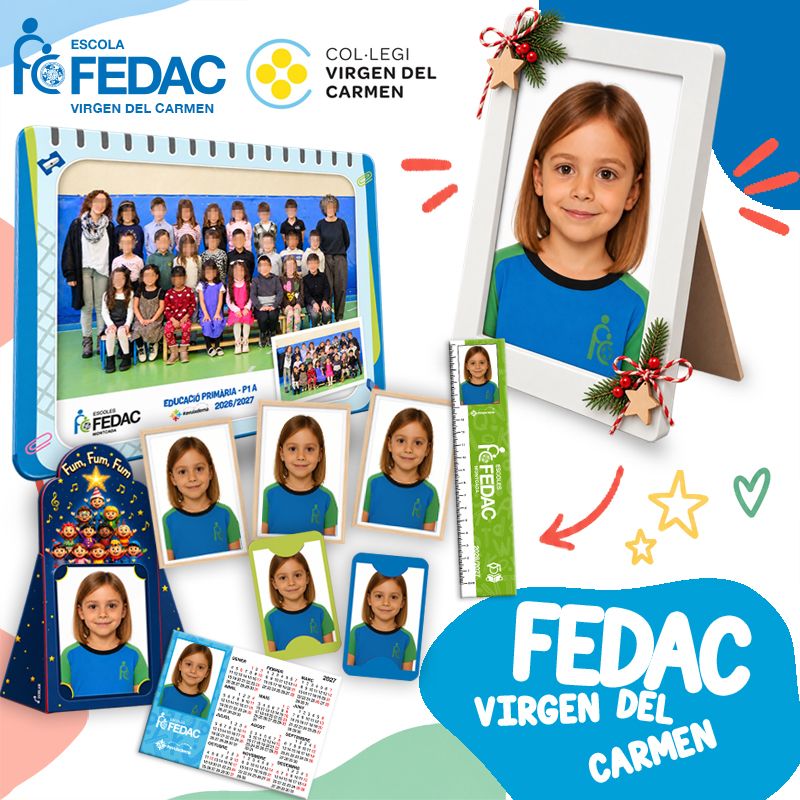 Lote de fotografía escolar de Infantil y Primaria de FEDAC Virgen del Carmen: foto de clase, retrato enmarcado y copias del pack