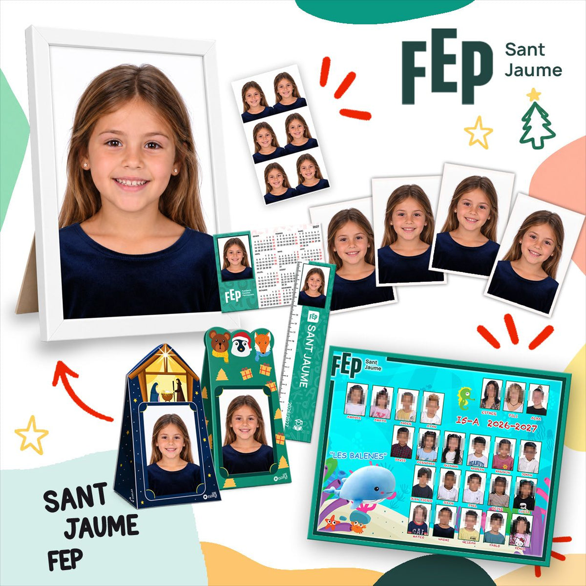Lote de fotografia escolar de Infantil de FEP Sant Jaume: foto de clase, retrato enmarcado y copias del pack