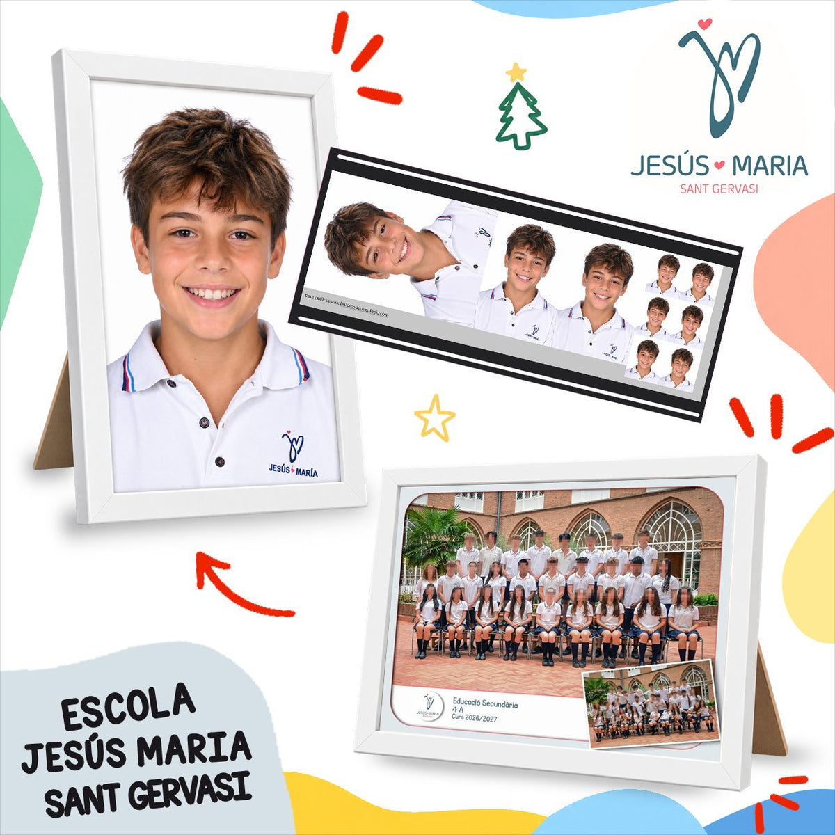 Lote de fotografía escolar de ESO y Bachillerato de Jesús Maria Sant Gervasi: foto de clase, retrato enmarcado y copias del pack