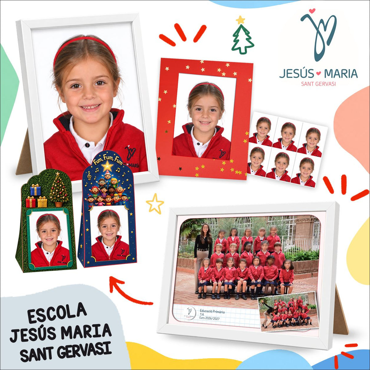 Lote de fotografía escolar de Infantil y Primaria de Jesús Maria Sant Gervasi: foto de clase, retrato enmarcado y copias del pack