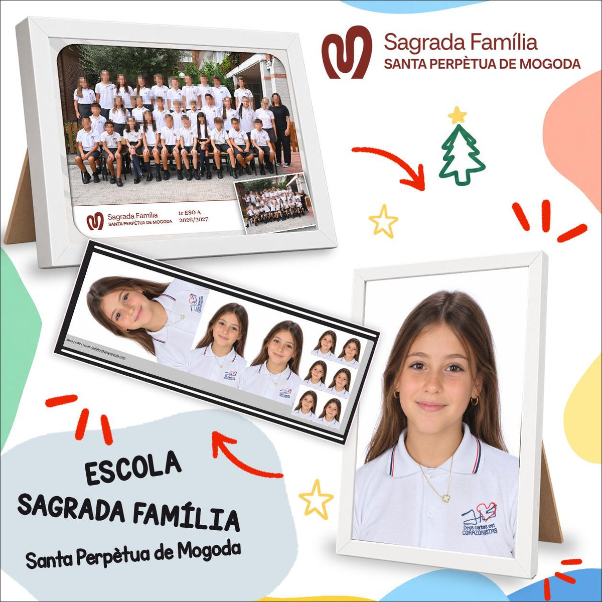 Lote de fotografía escolar de ESO y Bachillerato de Sagrada Familia Santa Perpetua: foto de clase enmarcada, retrato y tira de copias