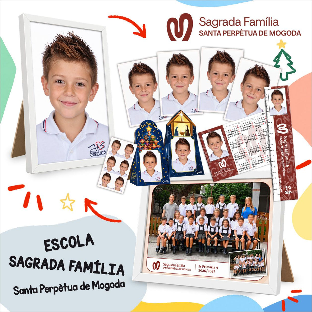 Lote de fotografía escolar de Infantil y Primaria de Sagrada Familia Santa Perpetua: foto de clase, retrato enmarcado, fotos de carné y christmas