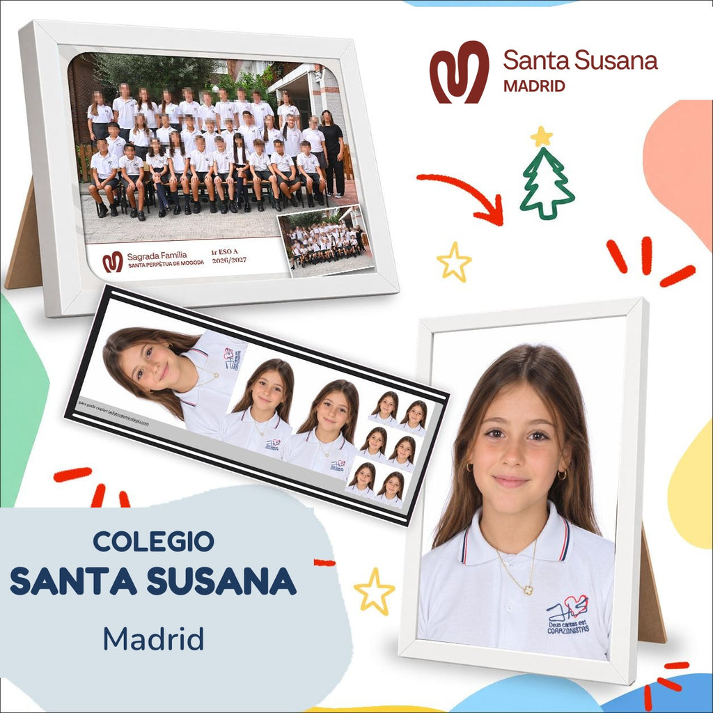 Lote de fotografía escolar de ESO y Bachillerato de Santa Susana (Madrid): foto de clase, retrato enmarcado y copias del pack